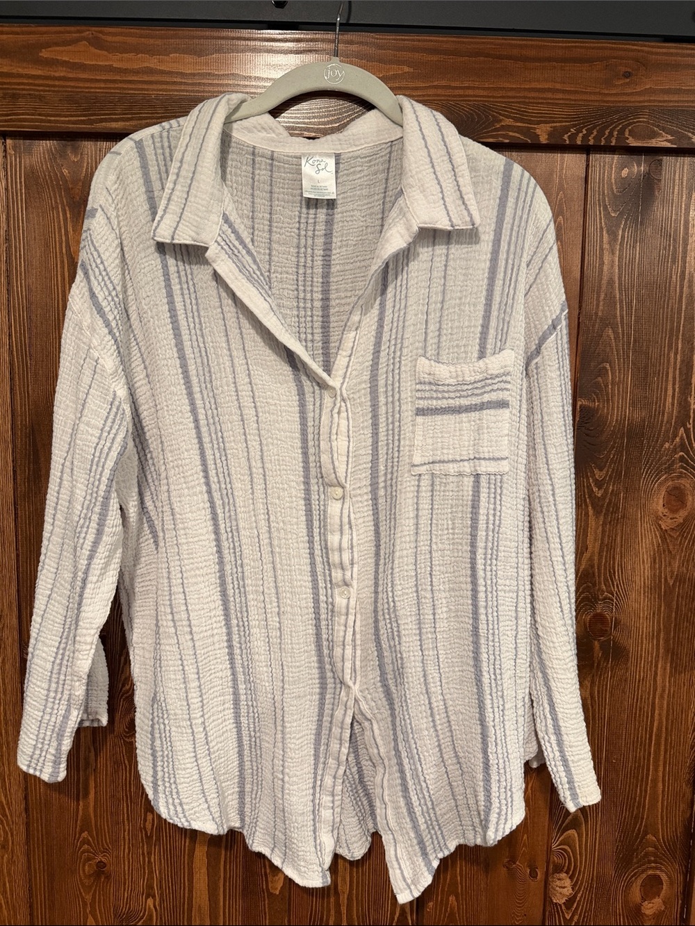 Kona Sol Cream and Light Blue Striped Button-Down Shirt